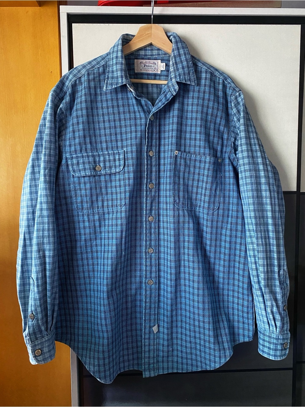 Ralph Lauren Blue Plaid Denim Checked Men's Button-Up Shirt